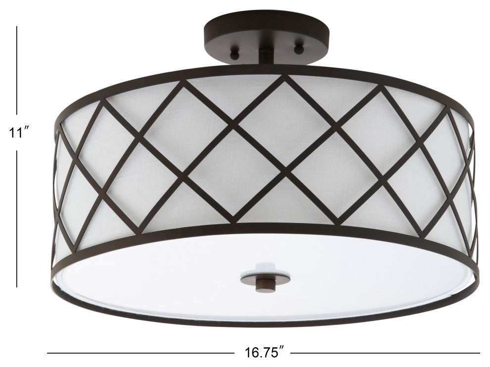 Elizabeth Metal LED Flush Mount, 16.75", Oil Rubbed Bronze, White Shade