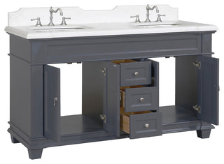 Elizabeth 60" Bathroom Vanity, Base: Marine Gray, Top: Quartz, Double Vanity