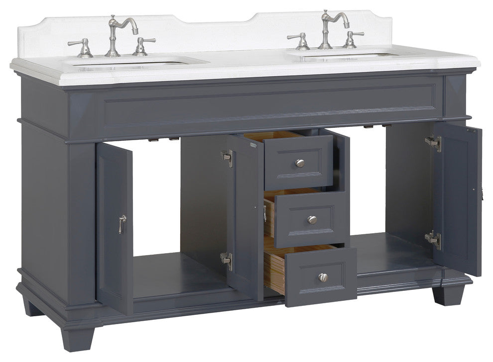 Elizabeth 60" Bathroom Vanity, Base: Marine Gray, Top: Quartz, Double Vanity