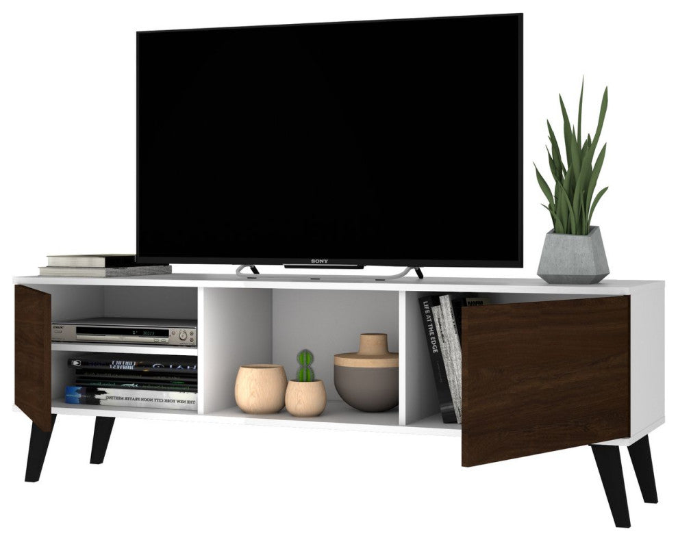 Doyers 53" TV Stand, White and Nut Brown
