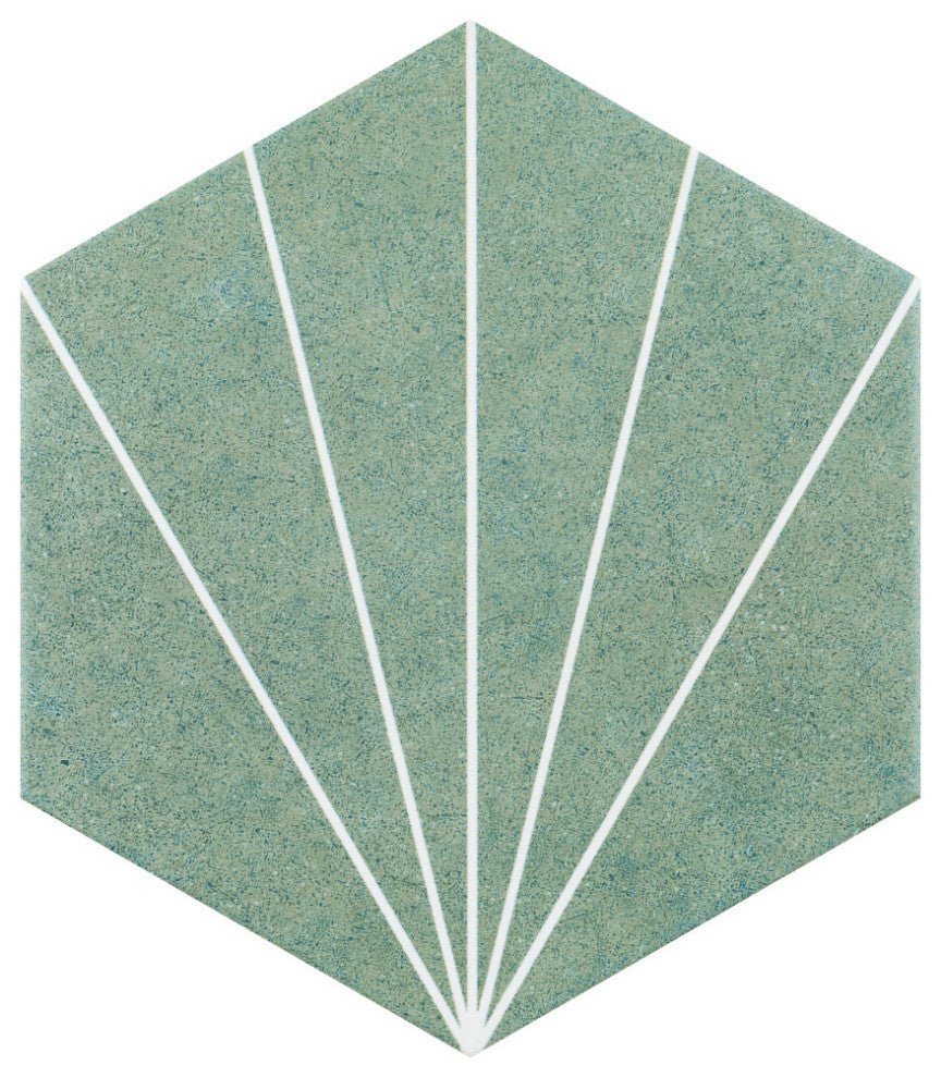 Aster Hex Encaustic Porcelain Floor and Wall Tile, Verde