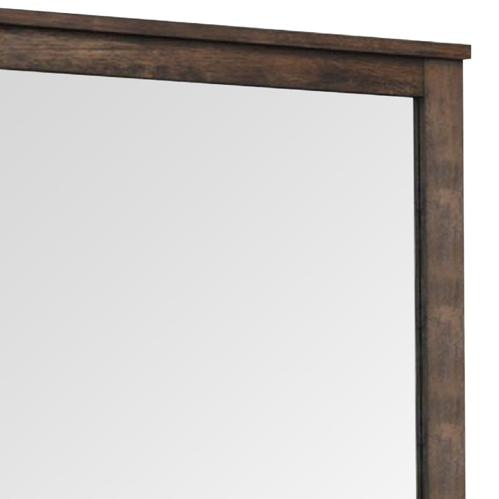 Benzara BM275062 Wood Portrait Mirror, Beveled Trim Top, Wood Grain, Oak Brown