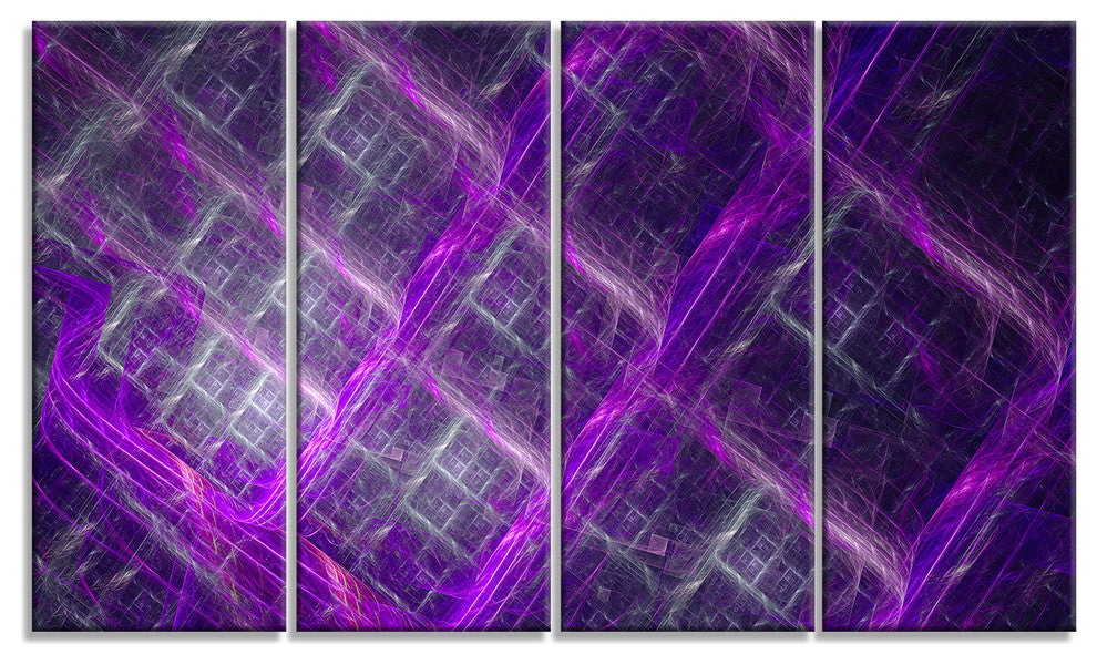Purple Abstract Metal Grill, Abstract Art on Canvas, 48"x28", 4 Panels