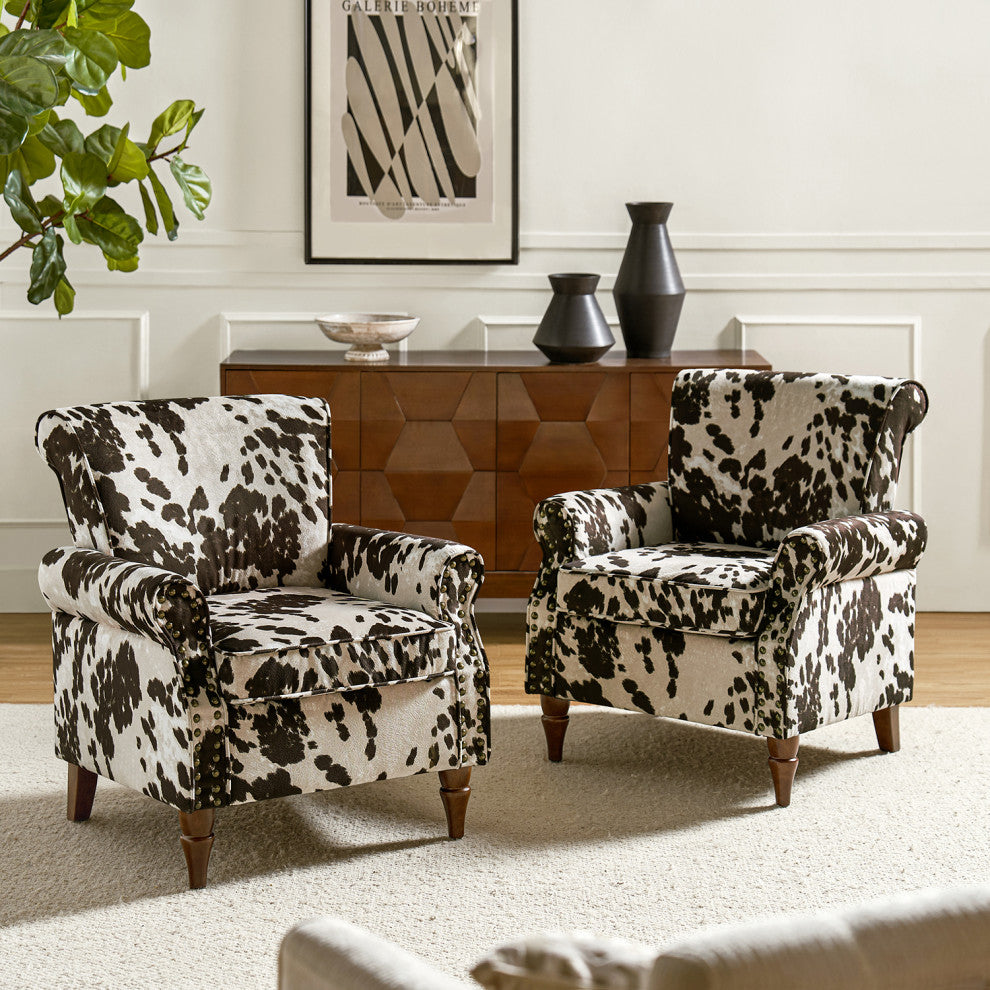 Wooden Upholstered Armchair, Cowhide