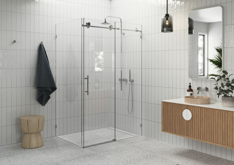 48"-52"x32"x78" Frameless Sliding Shower Door With Return Panel, Polished Chrome