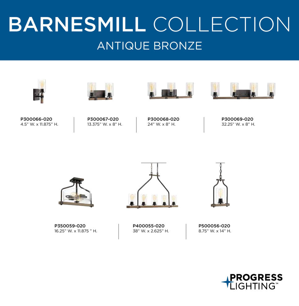 Barnes Mill Collection Five-Light Linear Chandelier, Antique Bronze