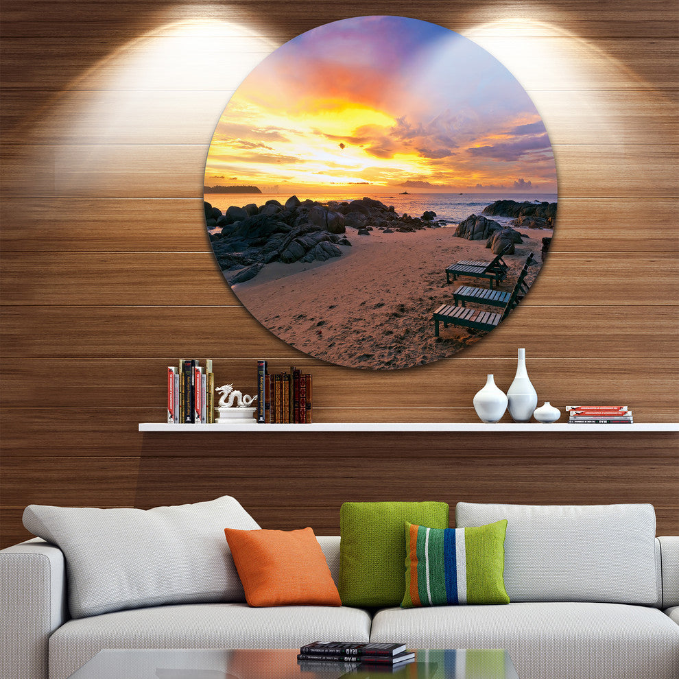 Khao Lak Beach View At Sunset, Seashore Disc Metal Wall Art, 11"