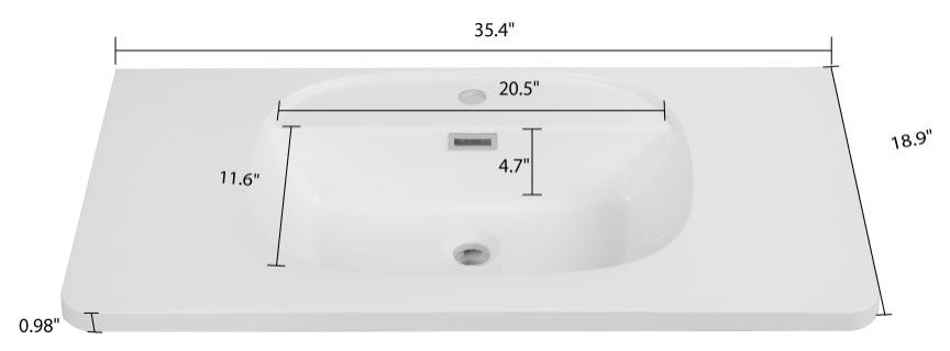 35" Solid Surface Resin Streamline K-1929-35 Vanity Top