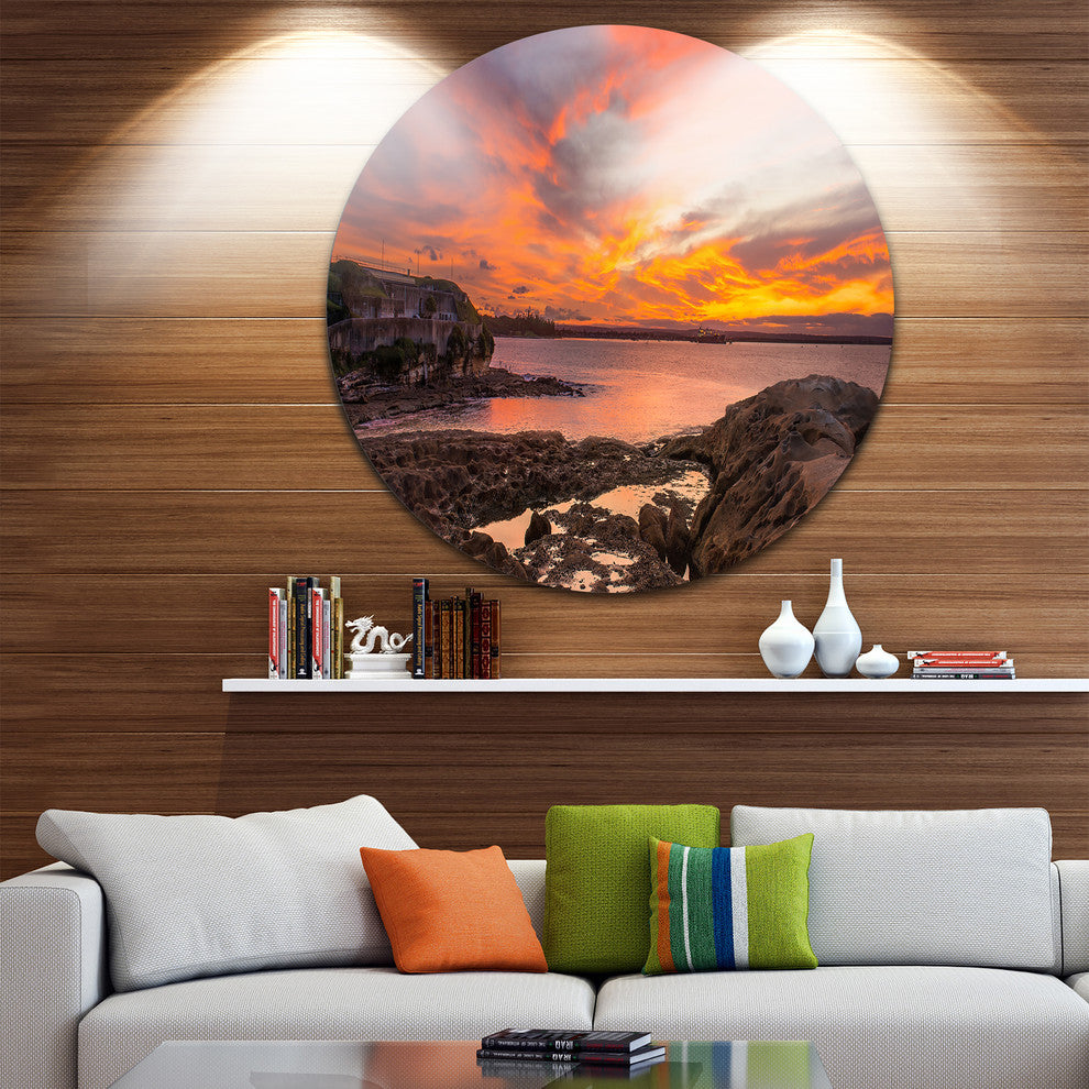 Sunset Sky Panoramic Sydney View, Seashore Disc Metal Wall Art, 23"