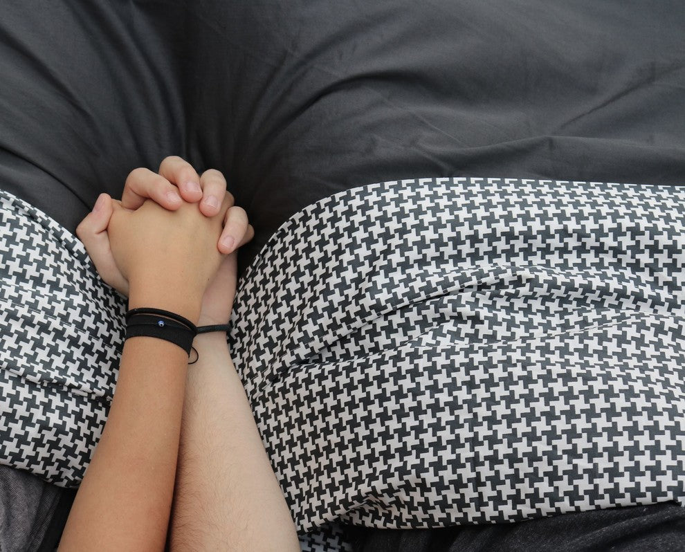 Slate And White Houndstooth Printed Sheet Set, 100% Cotton Matte Sateen