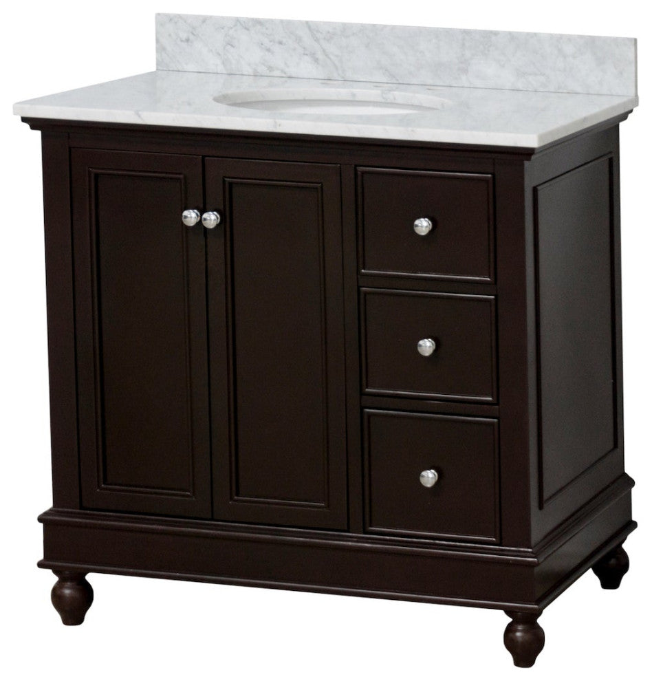 Bella 36" Bathroom Vanity, Chocolate, Carrara Marble