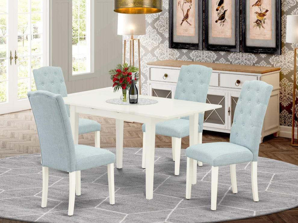 5Pc Rectangle Dinette Set, 4 Parson Chairs, Rectangle Dining Table, Linen White