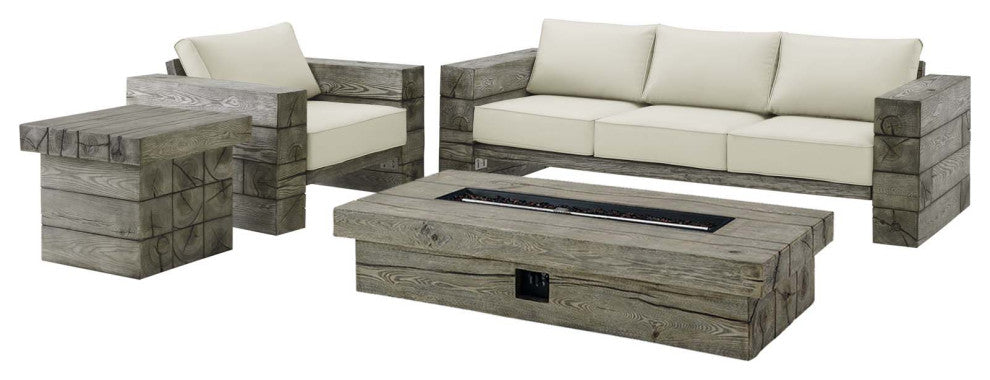 Manteo Rustic Coastal Outdoor Patio Sunbrellaï¿½ 4 Piece Set Light Gray Beige