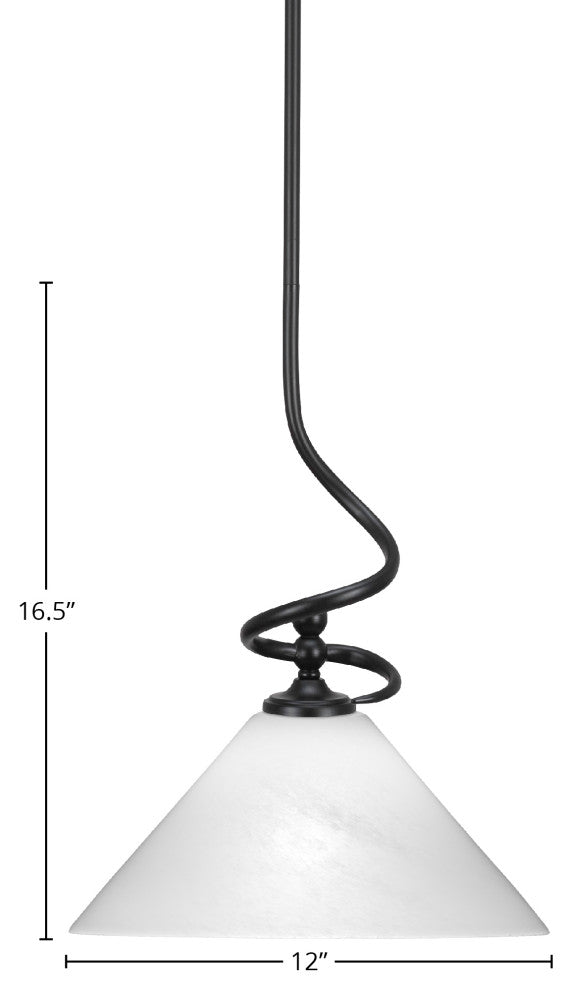 Capri 1-Light Mini Pendant with Hang Straight Swivel, Matte Black/White Marble