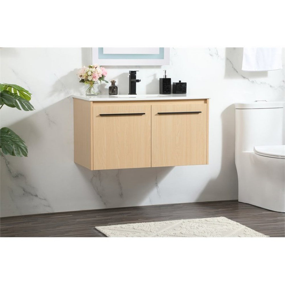Elegant Decor Penn 36" Aluminum Alloy MDF Single Bathroom Vanity in Maple
