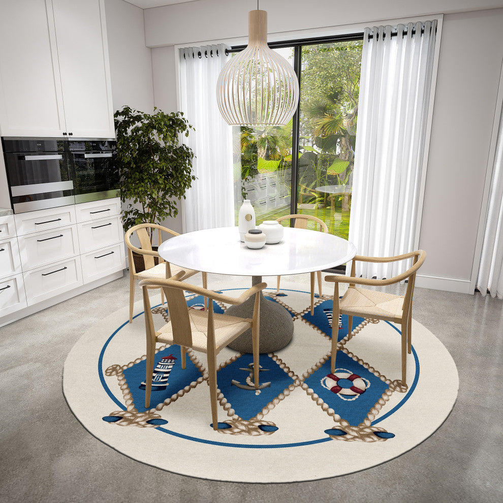 Indoor/Outdoor Harbor HA6 Ivory Machine Washable 8' x 8' Round Rug