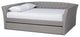 Qintal Fabric Upholstered Queen Size Daybed With Roll-Out Bed, Light Gray
