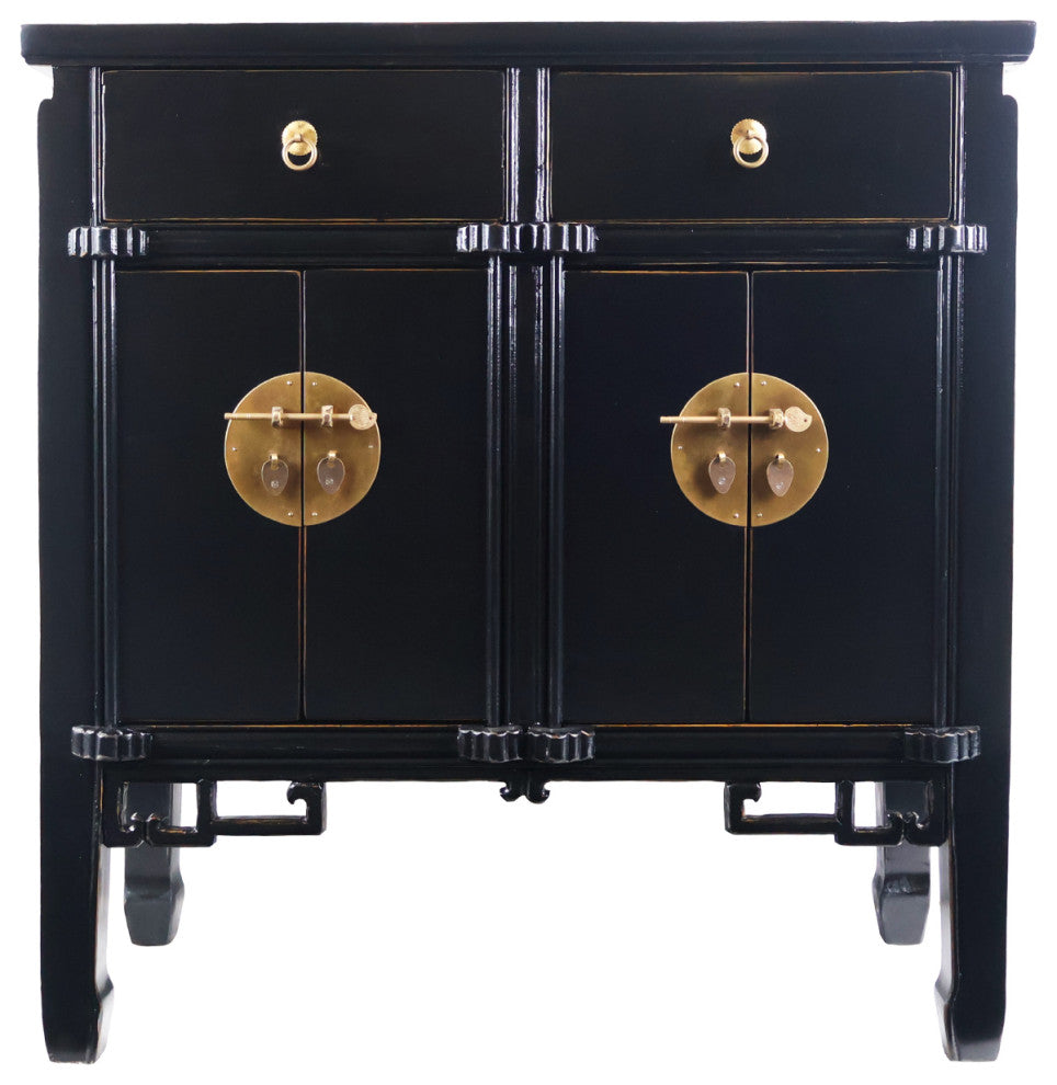 Oriental Hall Chest Antique-Style Black Lacquer