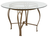 Syracuse 48' Round Glass Dining Table with Matte Gold Metal Frame
