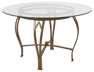 Syracuse 48' Round Glass Dining Table with Matte Gold Metal Frame