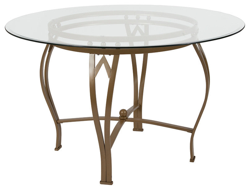 Syracuse 48' Round Glass Dining Table with Matte Gold Metal Frame