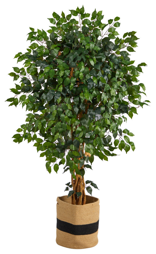5.5' Palace Ficus Artificial Tree, Handmade Natural Cotton Planter