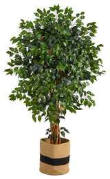5.5' Palace Ficus Artificial Tree, Handmade Natural Cotton Planter
