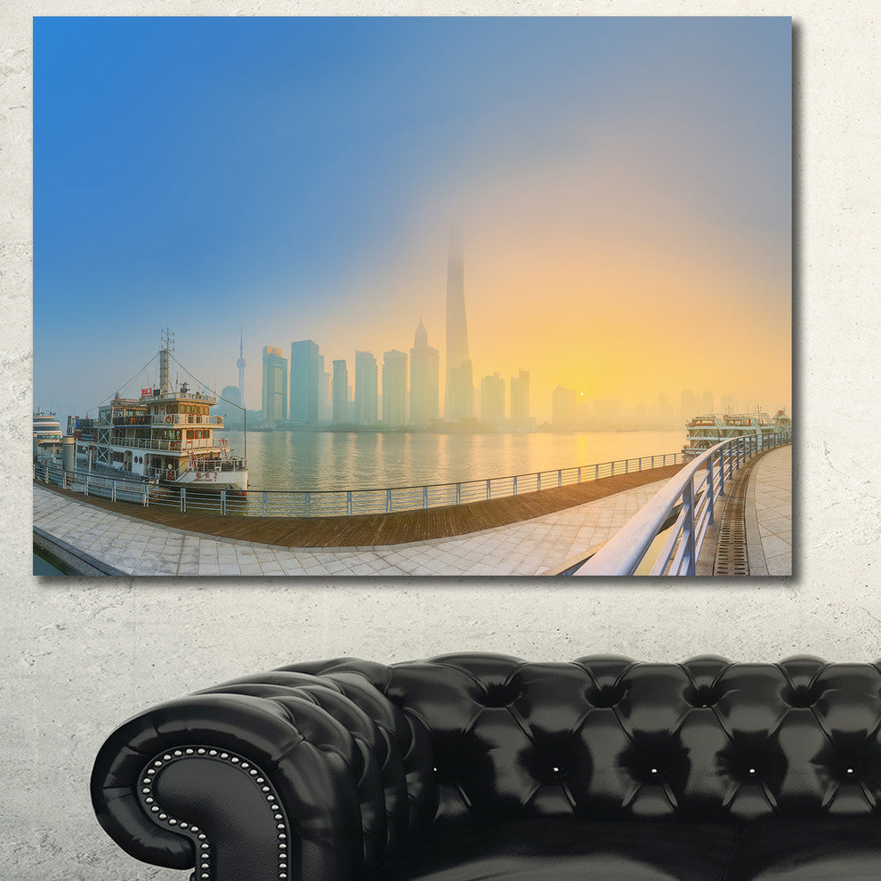 Shanghais Night with Lights, Cityscape Canvas Art Print, 40"x30"