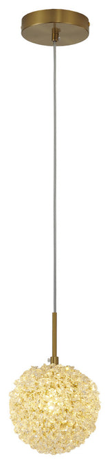 1-Light Brass Steel Single Pendant With Clear Crystals