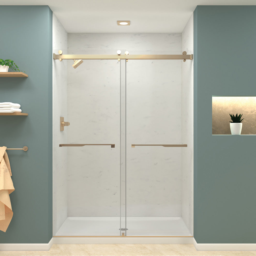 Brooklyn 60"x80" Frameless By-Pass Shower Door, Iron Glass, Champagne Bronze