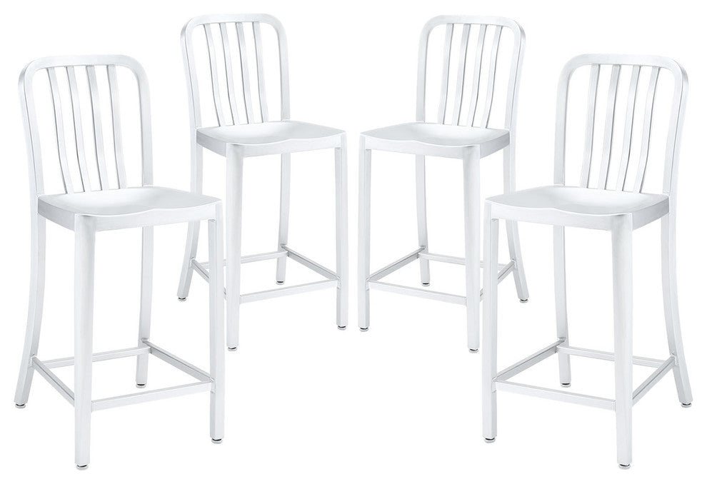 Modern Contemporary Dining Kitchen Metal Counter Stools, Silver, Set of 4
