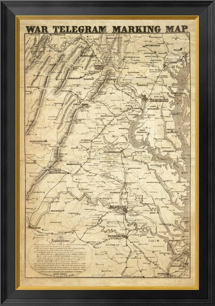 "War Telegram Marking Map, 1862" Framed Canvas Giclee by L. Prang, 24x34"