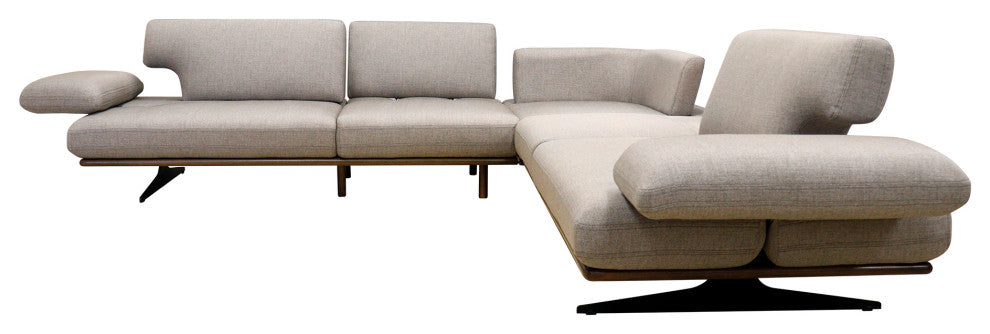 Belluno Taupe Faux Suede Sectional Sofa With Sliding Backrest and Armrest