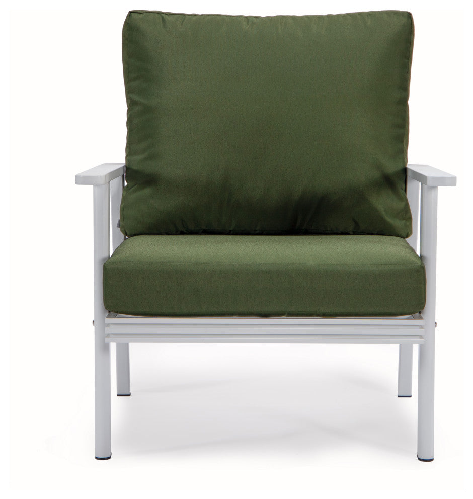 LeisureMod Walbrooke 3-Piece Patio Set With White Aluminum Frame and Cushions, Green