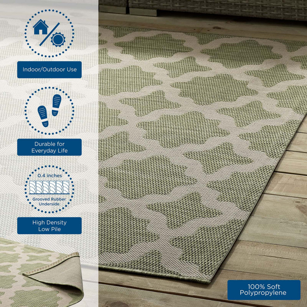 Area Rug Floor Carpet, Indoor Outdoor, Moroccan, Rectangular, 4x6, Beige Green