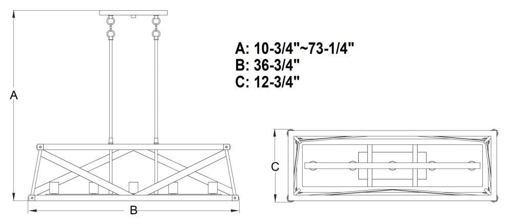 Vaxcel Lighting H0268 Wade 5 Light 37"W Linear Chandelier - Matte Black /