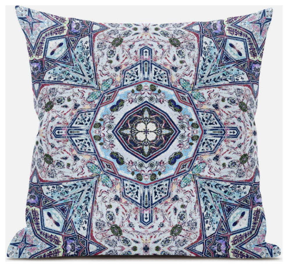 18" Light Blue Gray Floral Boho Suede Throw Pillow