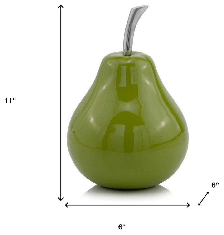 11" Green Buffed Aluminum Pear Sculpture