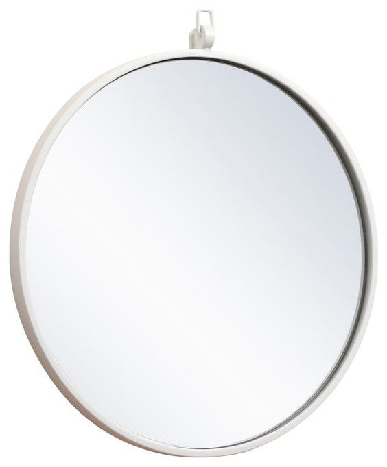 Elegant Decor MR4718WH Metal Frame Round Mirror,, Decorative Hook, 18"