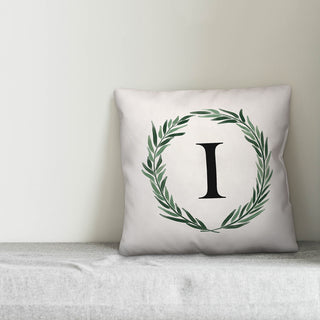 Watercolor Greenery Wreath Monogram I 18x18 Spun Poly Pillow