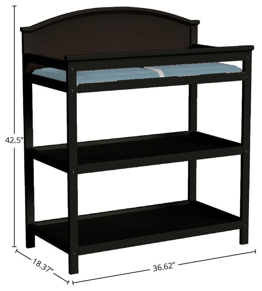 Harper 37"W Wood Changing Table With Shelves and Changing Pad, Black