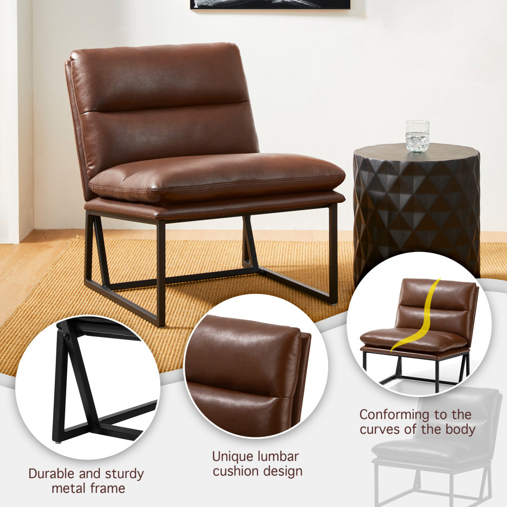 Set of 2 Modern Thick Leatherette Accent Chair, Coffee