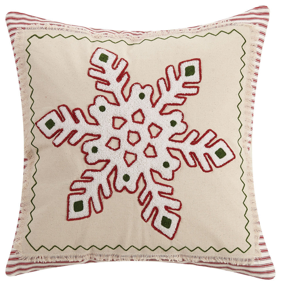 Festive Snowflake Embroidered Pillow