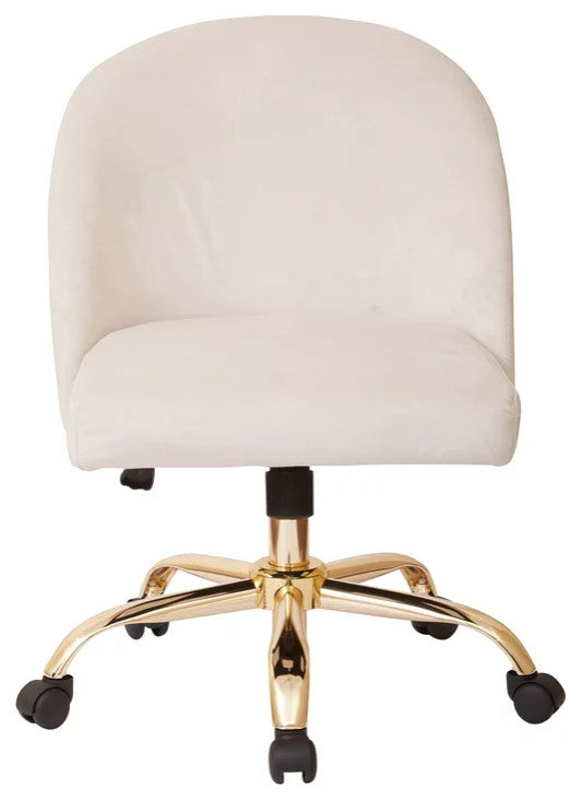 Elegant Office Chair, Golden Base With Padded Seat & Curved Back, Gray Velvet