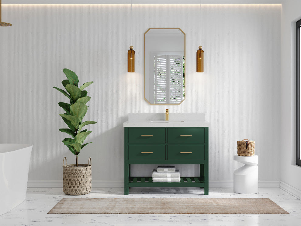 Parker 42 Single Sink Bath Vanity in Lafayette Green  2" Carrara Quartz