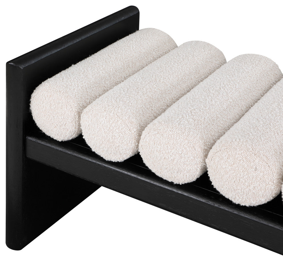 Waverly Boucle Fabric Upholstered Bench, Cream, 52" Wide, Black Finish