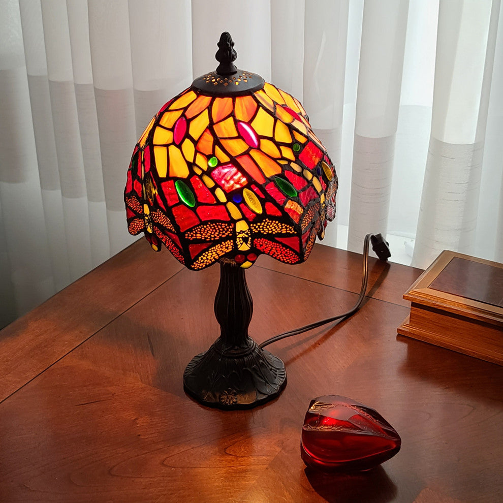 Tiffany Style Dragonflies Mini Table Lamp, 15" Tall
