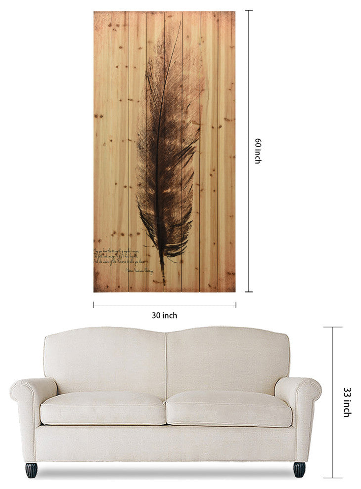 "Feather on the Wind" Wood Wall Art Giclee Printed on Solid Fir Wood