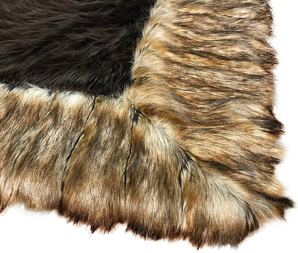 Brown Shag Faux Fur Area Rug - Brown Ribbed Fox Border Handmade Fur Accents USA