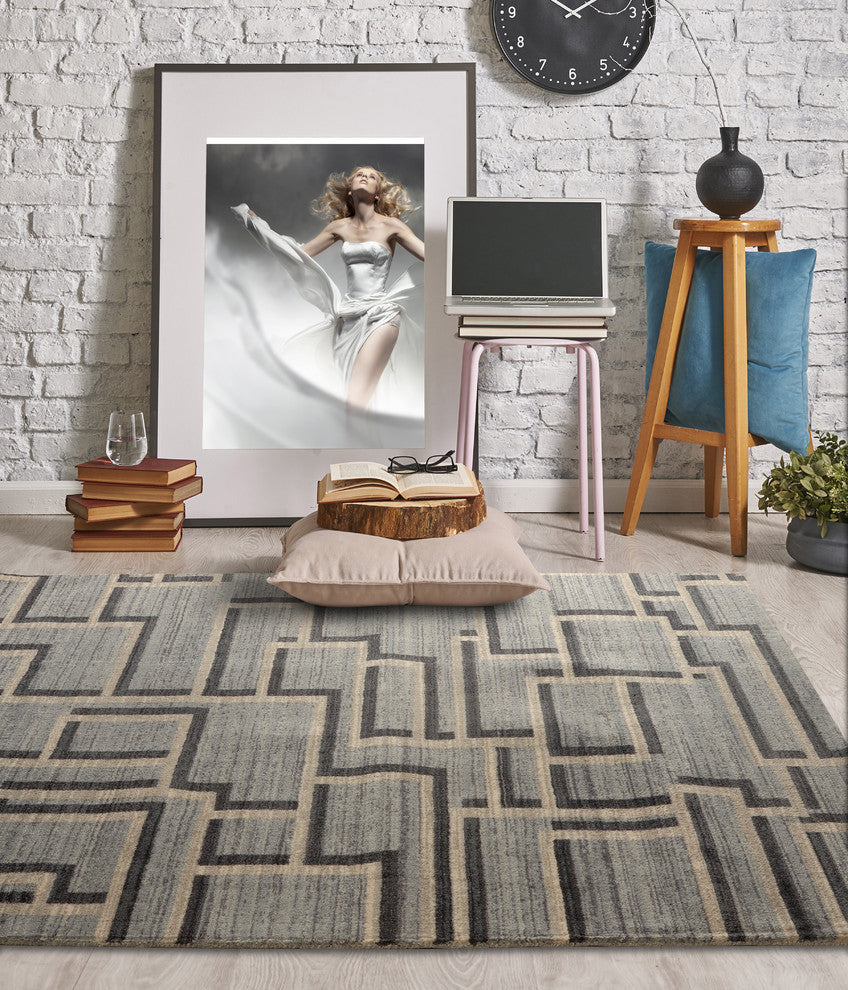 Gray Tetris Mid-Century Geometric Area Rug, 7'6"x9'6"